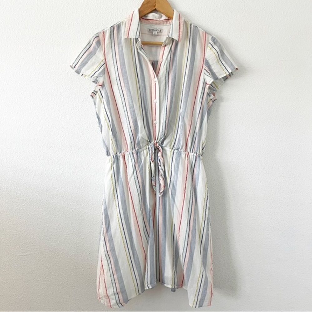 J.Crew Mercantile Multicolored Pinstripe Waist Tie Shirt Dress